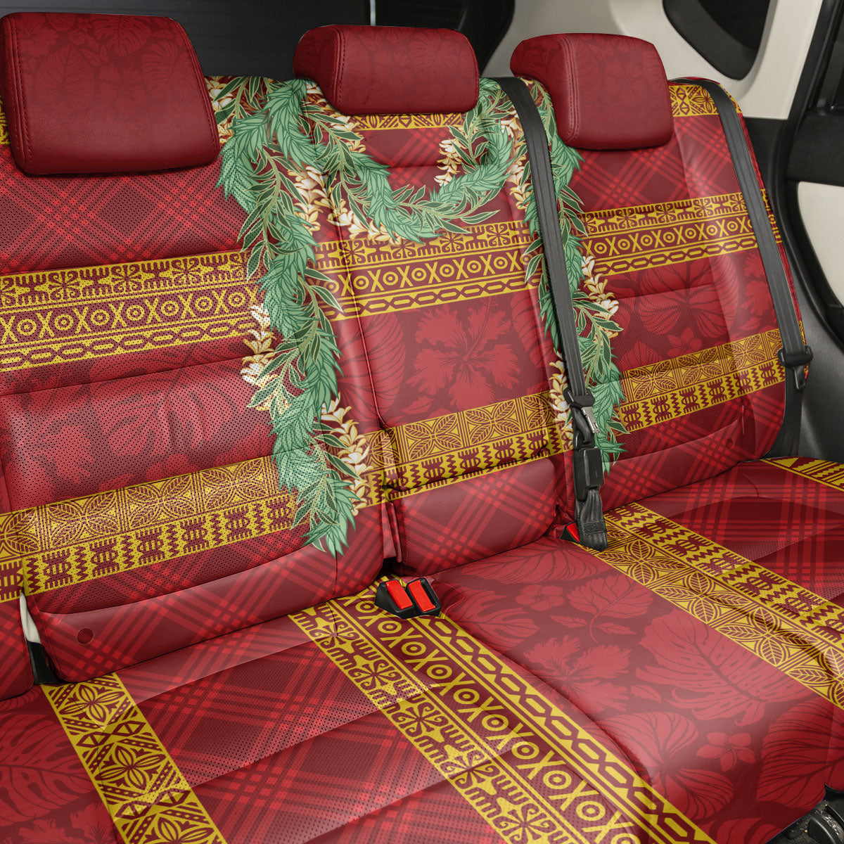 Hawai'i Paniolo Maile Twisted Lei Back Car Seat Cover Hilo Royal Red