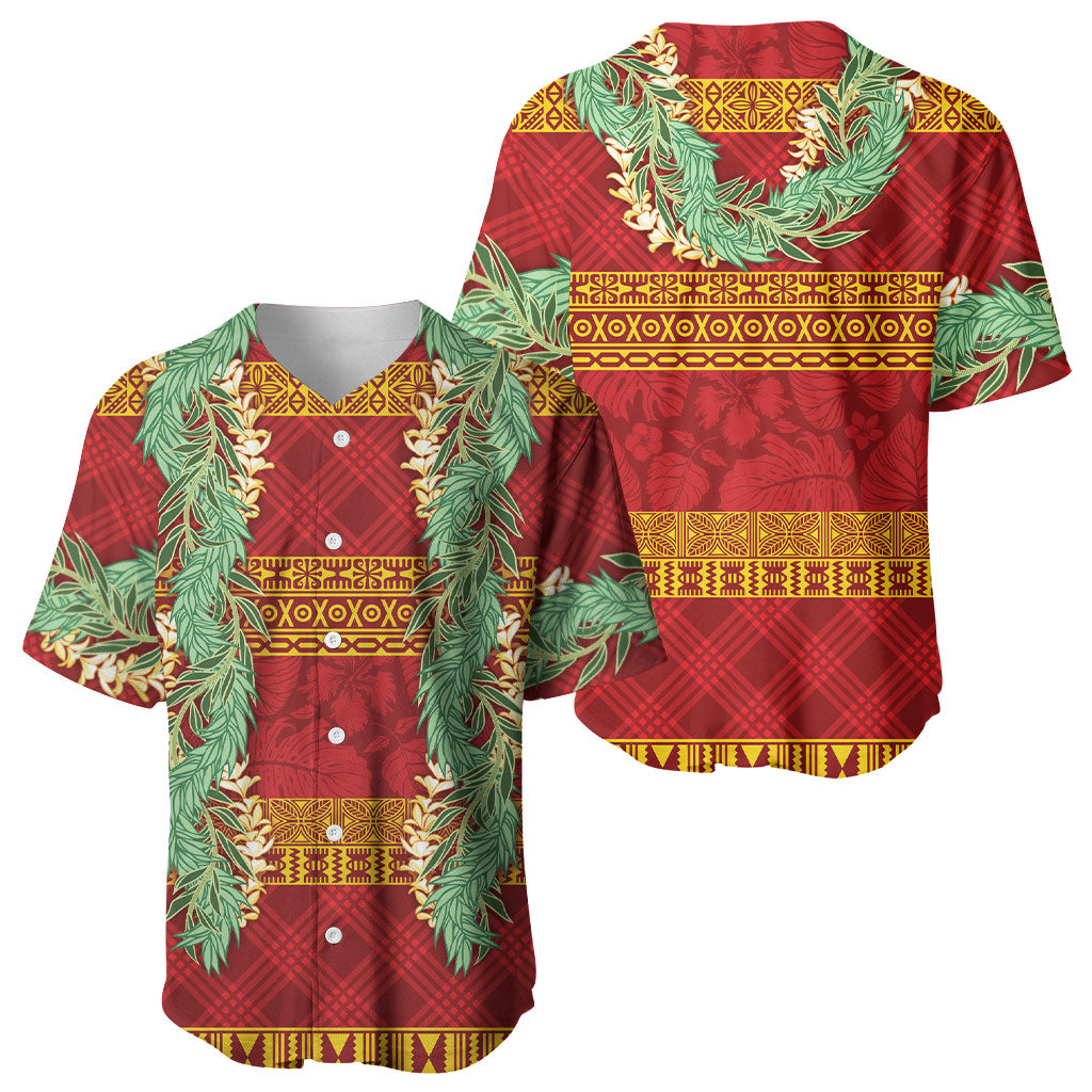 Hawai'i Paniolo Maile Twisted Lei Baseball Jersey Hilo Royal Red
