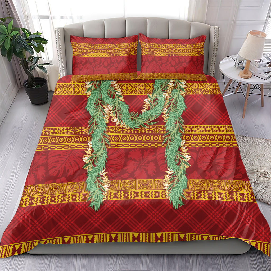 Hawai'i Paniolo Maile Twisted Lei Bedding Set Hilo Royal Red