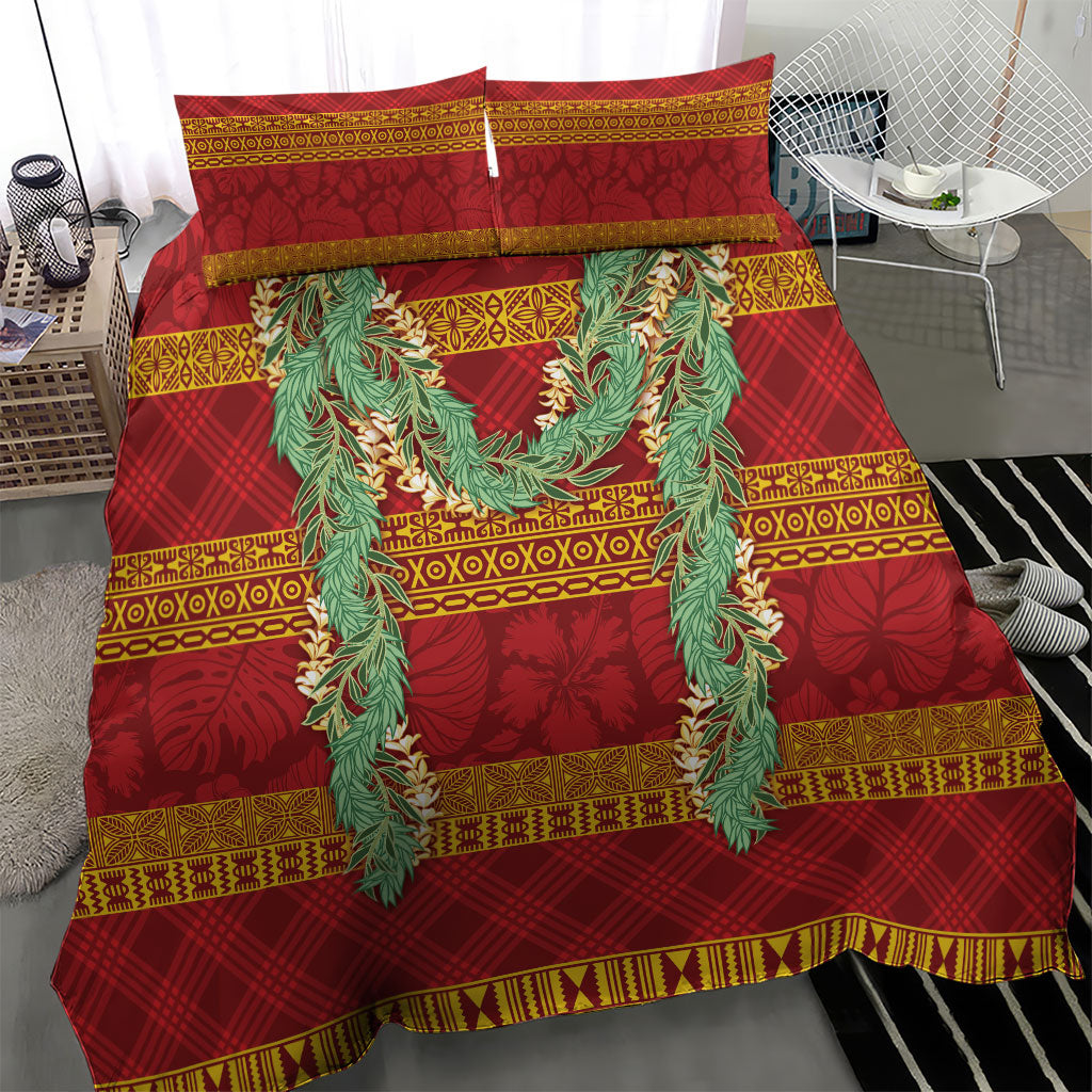 Hawai'i Paniolo Maile Twisted Lei Bedding Set Hilo Royal Red