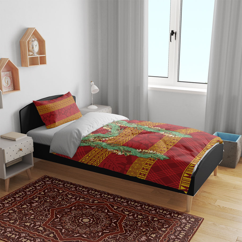 Hawai'i Paniolo Maile Twisted Lei Bedding Set Hilo Royal Red
