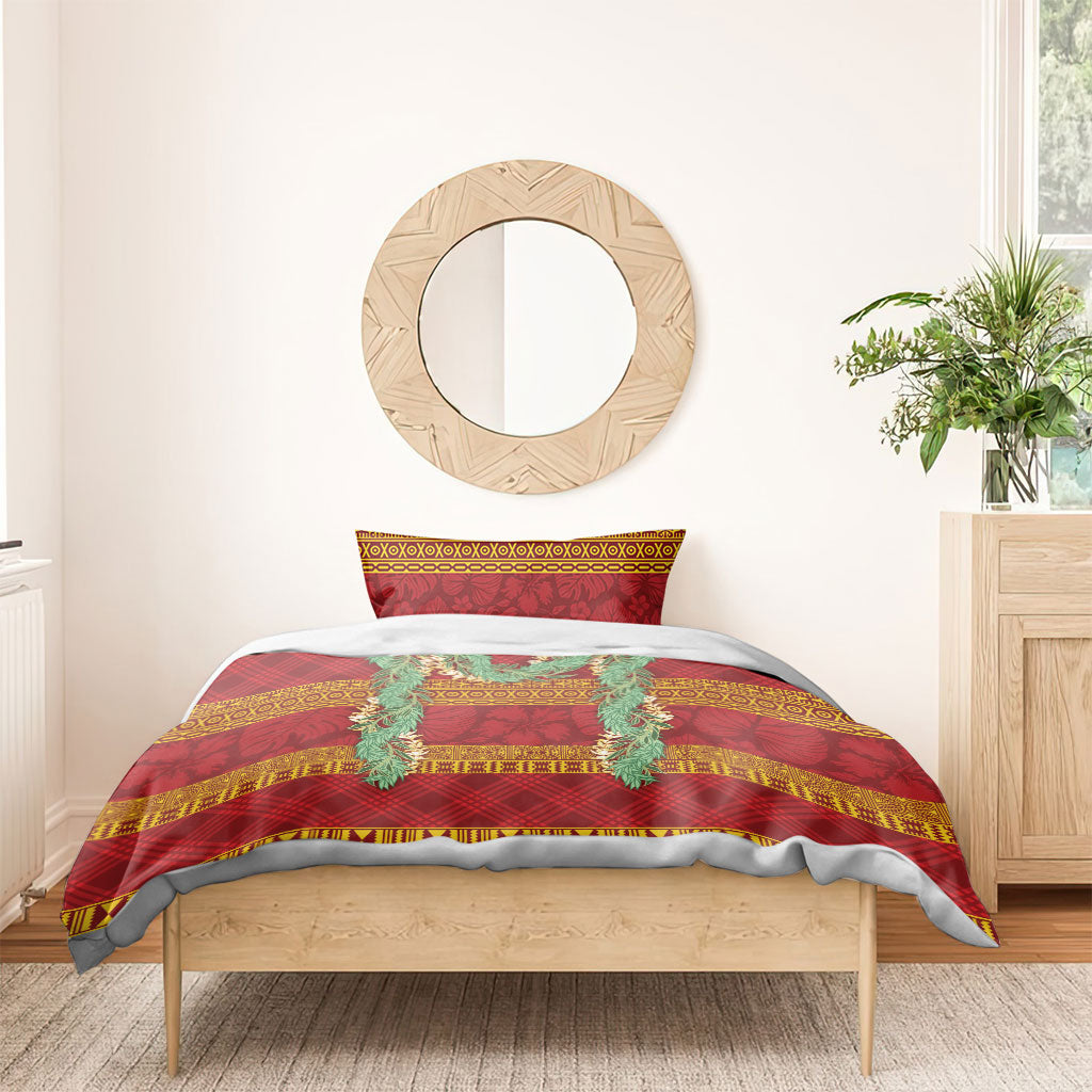 Hawai'i Paniolo Maile Twisted Lei Bedding Set Hilo Royal Red