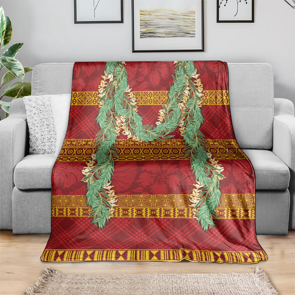Hawai'i Paniolo Maile Twisted Lei Blanket Hilo Royal Red