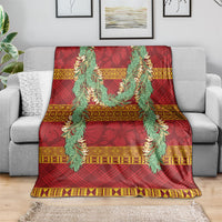 Hawai'i Paniolo Maile Twisted Lei Blanket Hilo Royal Red