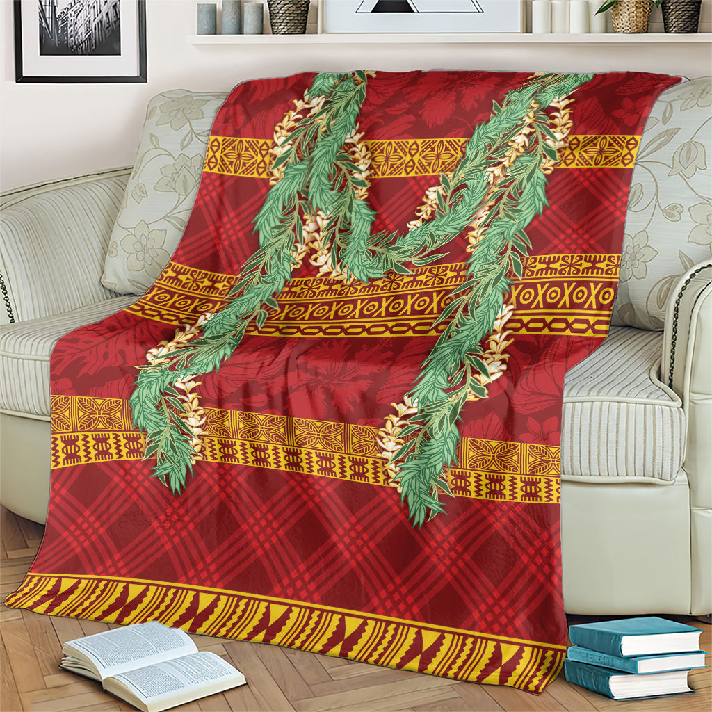 Hawai'i Paniolo Maile Twisted Lei Blanket Hilo Royal Red