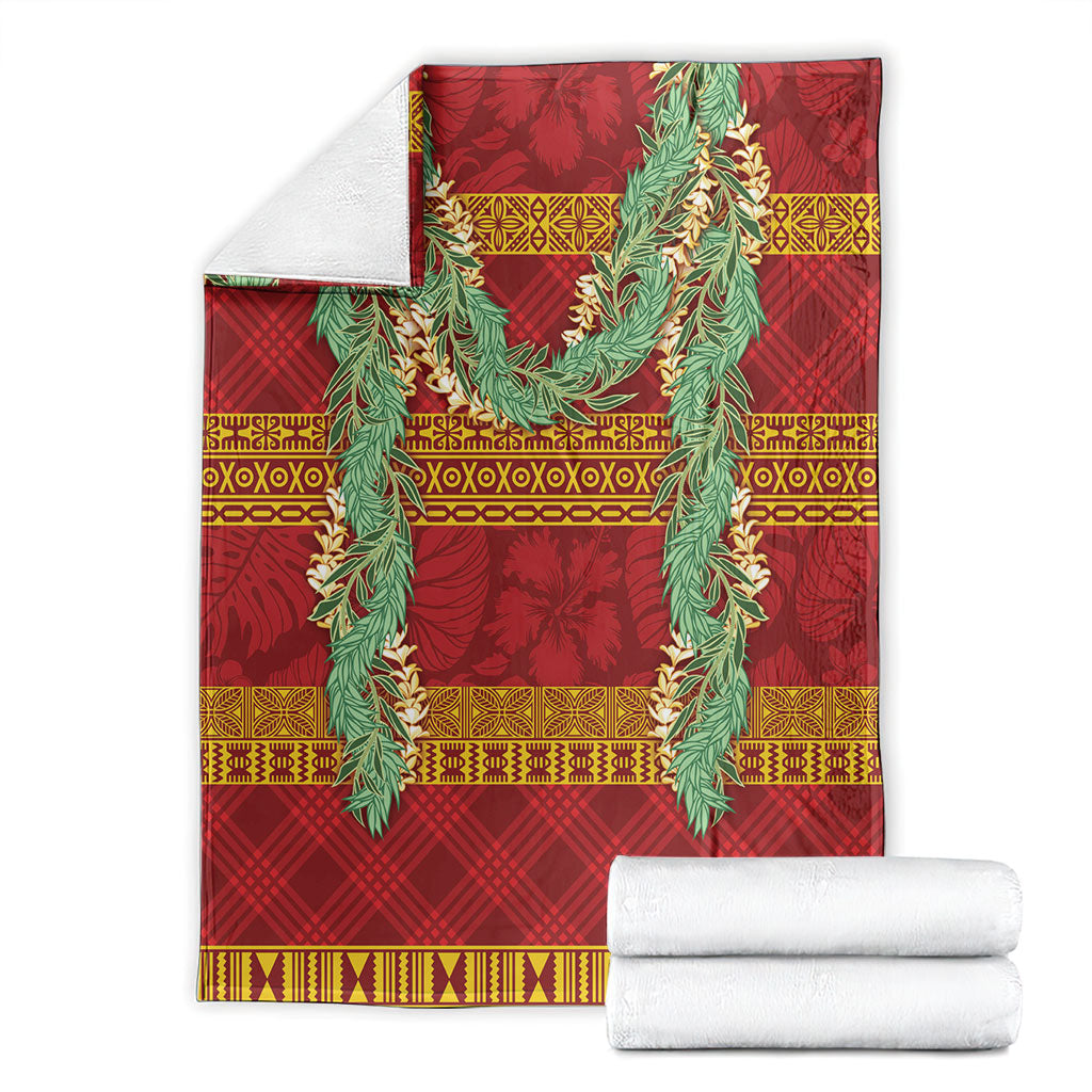 Hawai'i Paniolo Maile Twisted Lei Blanket Hilo Royal Red