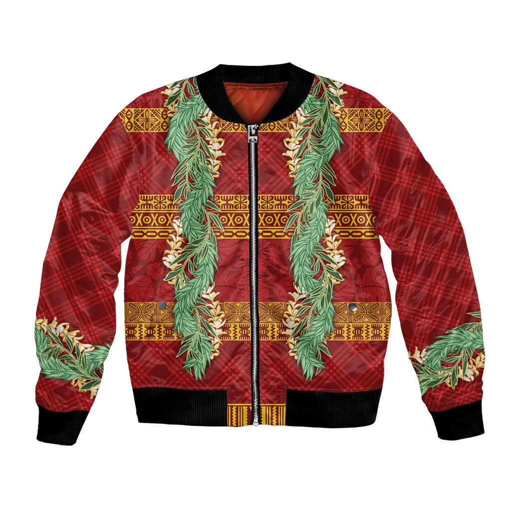 Hawai'i Paniolo Maile Twisted Lei Bomber Jacket Hilo Royal Red