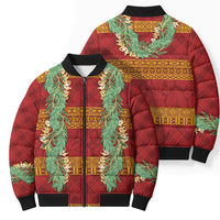 Hawai'i Paniolo Maile Twisted Lei Bomber Puffer Jacket Hilo Royal Red