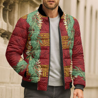 Hawai'i Paniolo Maile Twisted Lei Bomber Puffer Jacket Hilo Royal Red