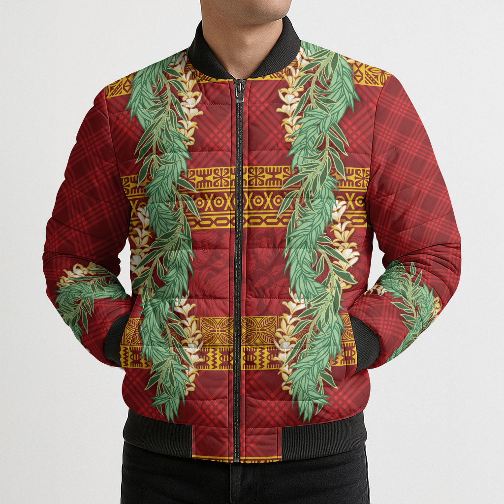 Hawai'i Paniolo Maile Twisted Lei Bomber Puffer Jacket Hilo Royal Red