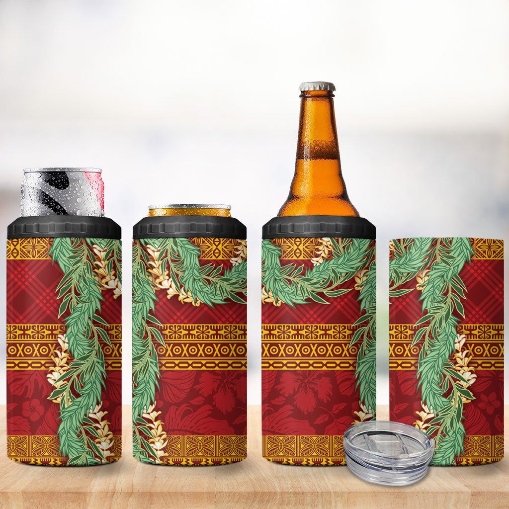 Hawai'i Paniolo Maile Twisted Lei 4 in 1 Can Cooler Tumbler Hilo Royal Red