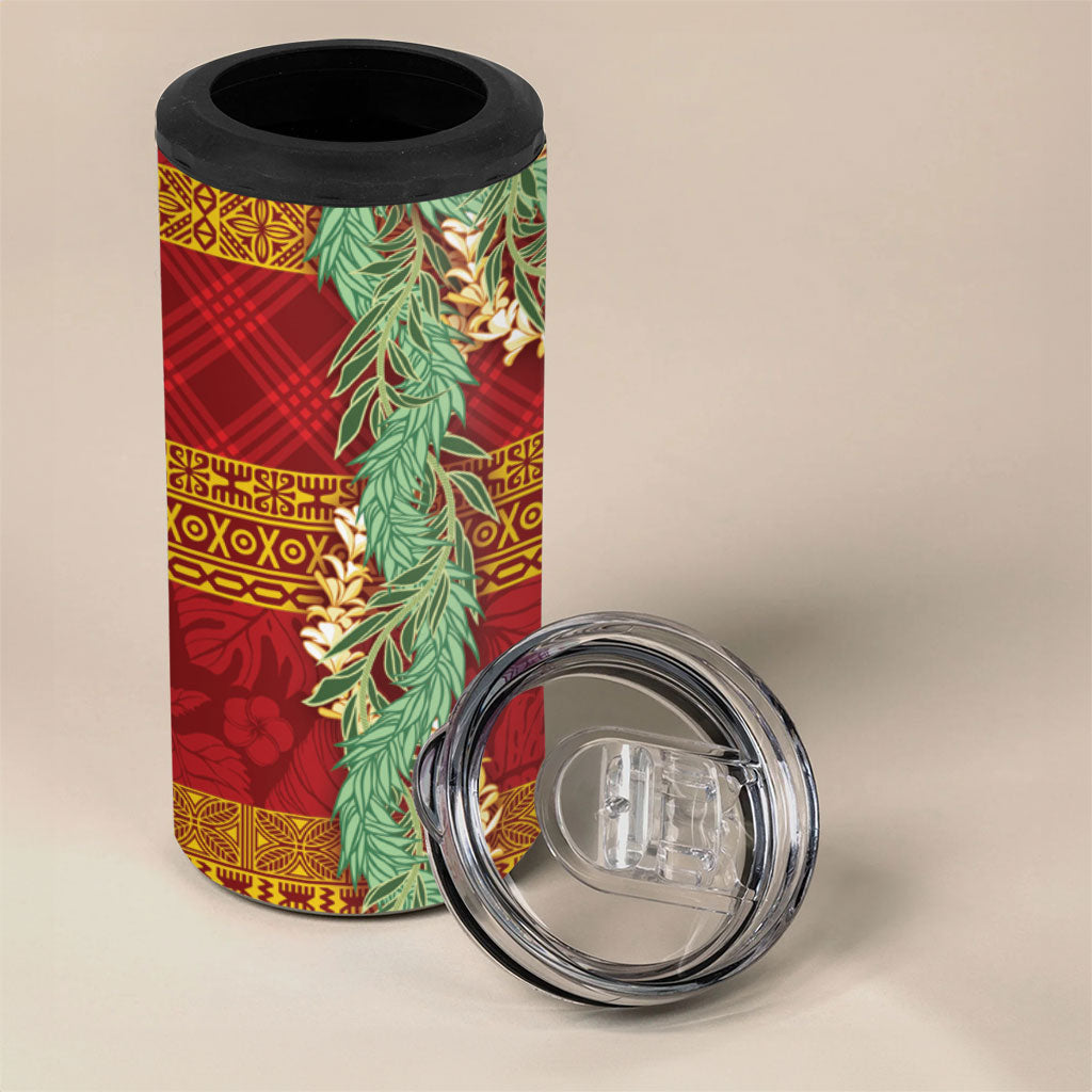 Hawai'i Paniolo Maile Twisted Lei 4 in 1 Can Cooler Tumbler Hilo Royal Red