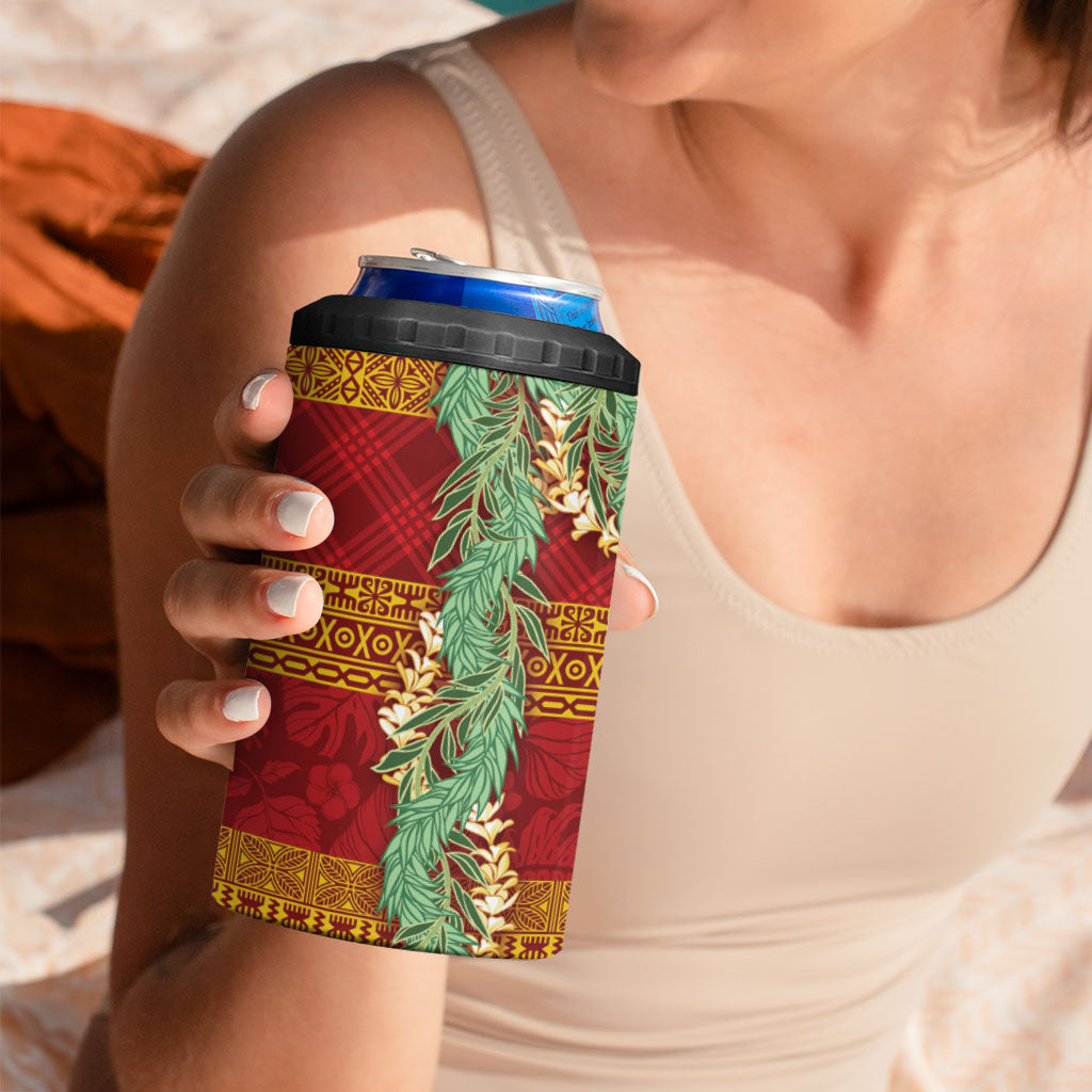 Hawai'i Paniolo Maile Twisted Lei 4 in 1 Can Cooler Tumbler Hilo Royal Red