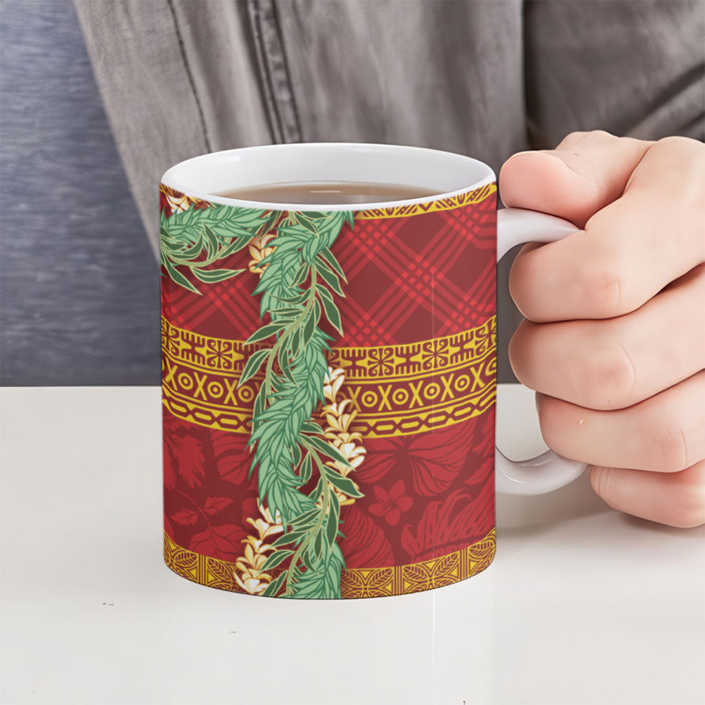 Hawai'i Paniolo Maile Twisted Lei Ceramic Mug Hilo Royal Red