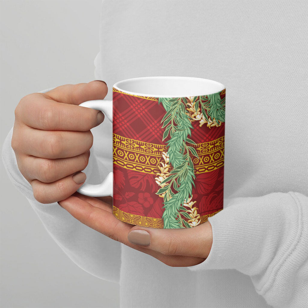 Hawai'i Paniolo Maile Twisted Lei Ceramic Mug Hilo Royal Red