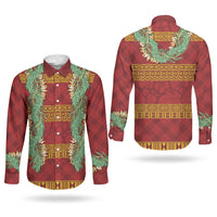 Hawai'i Paniolo Maile Twisted Lei Couples Matching Mermaid Dress and Long Sleeve Button Shirt Hilo Royal Red
