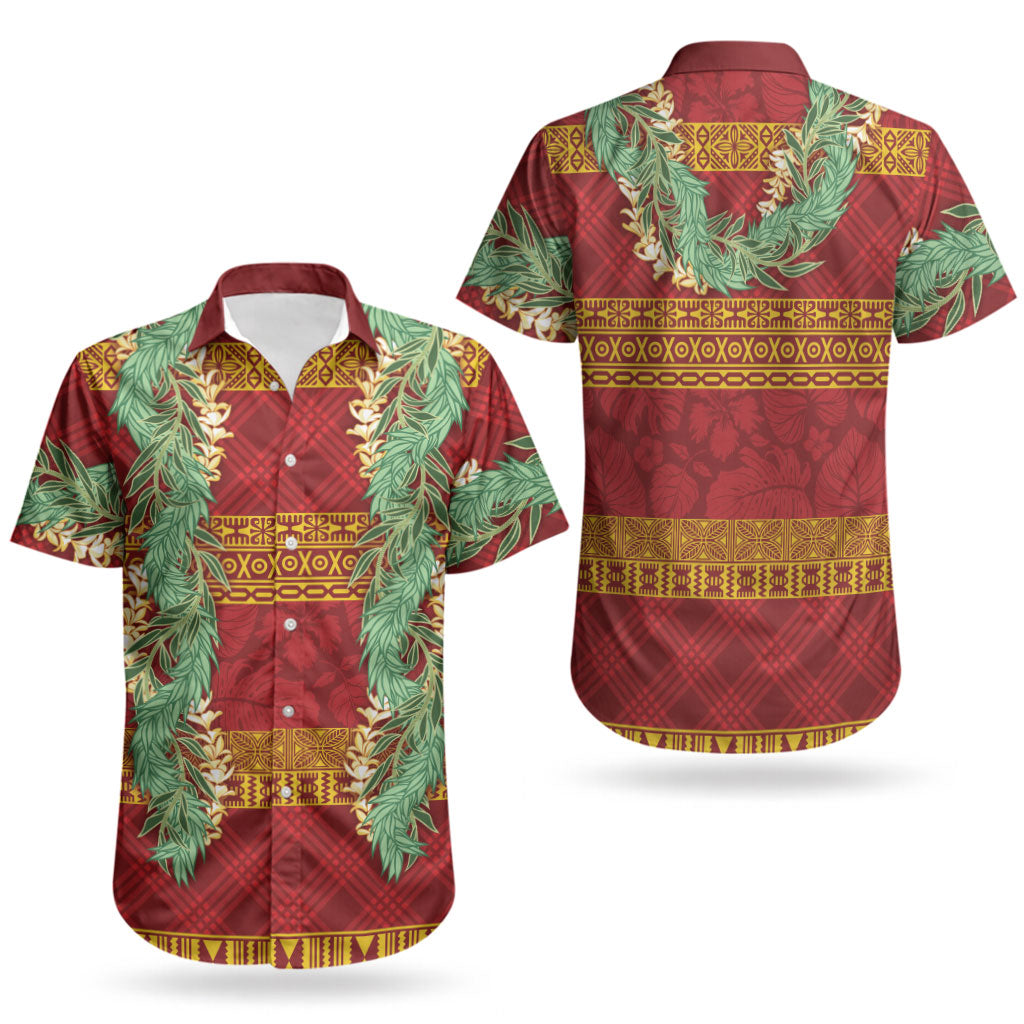 Hawai'i Paniolo Maile Twisted Lei Couples Matching Summer Maxi Dress and Hawaiian Shirt Hilo Royal Red