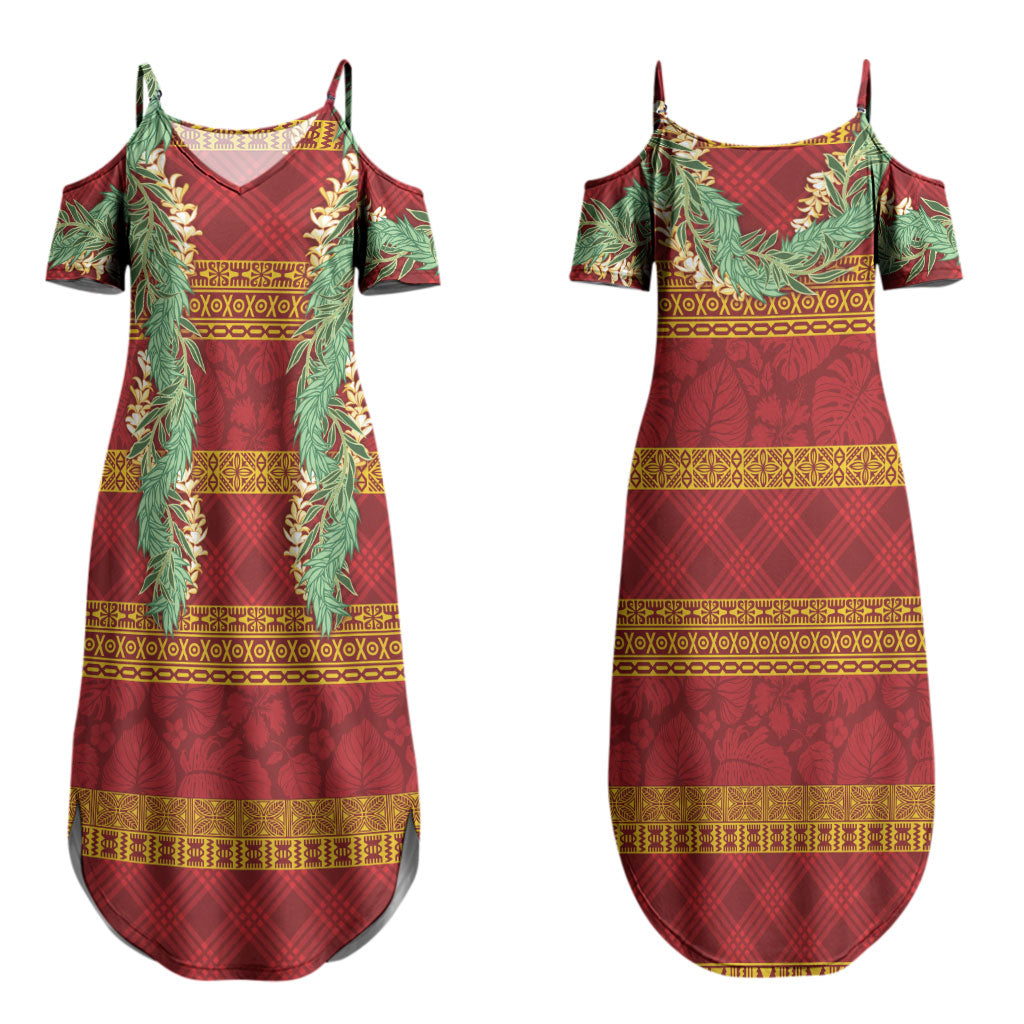 Hawai'i Paniolo Maile Twisted Lei Couples Matching Summer Maxi Dress and Hawaiian Shirt Hilo Royal Red