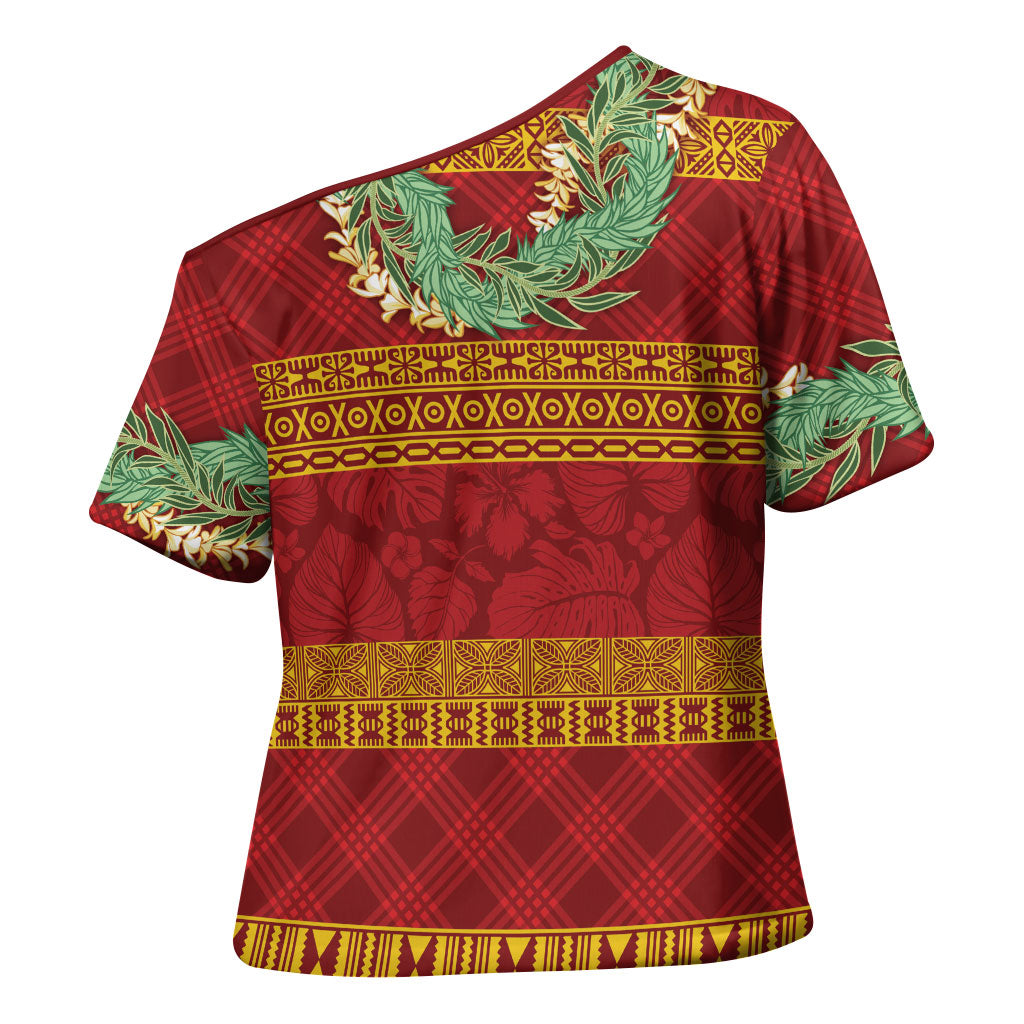 Hawai'i Paniolo Maile Twisted Lei Cross Shoulder Shirt Hilo Royal Red