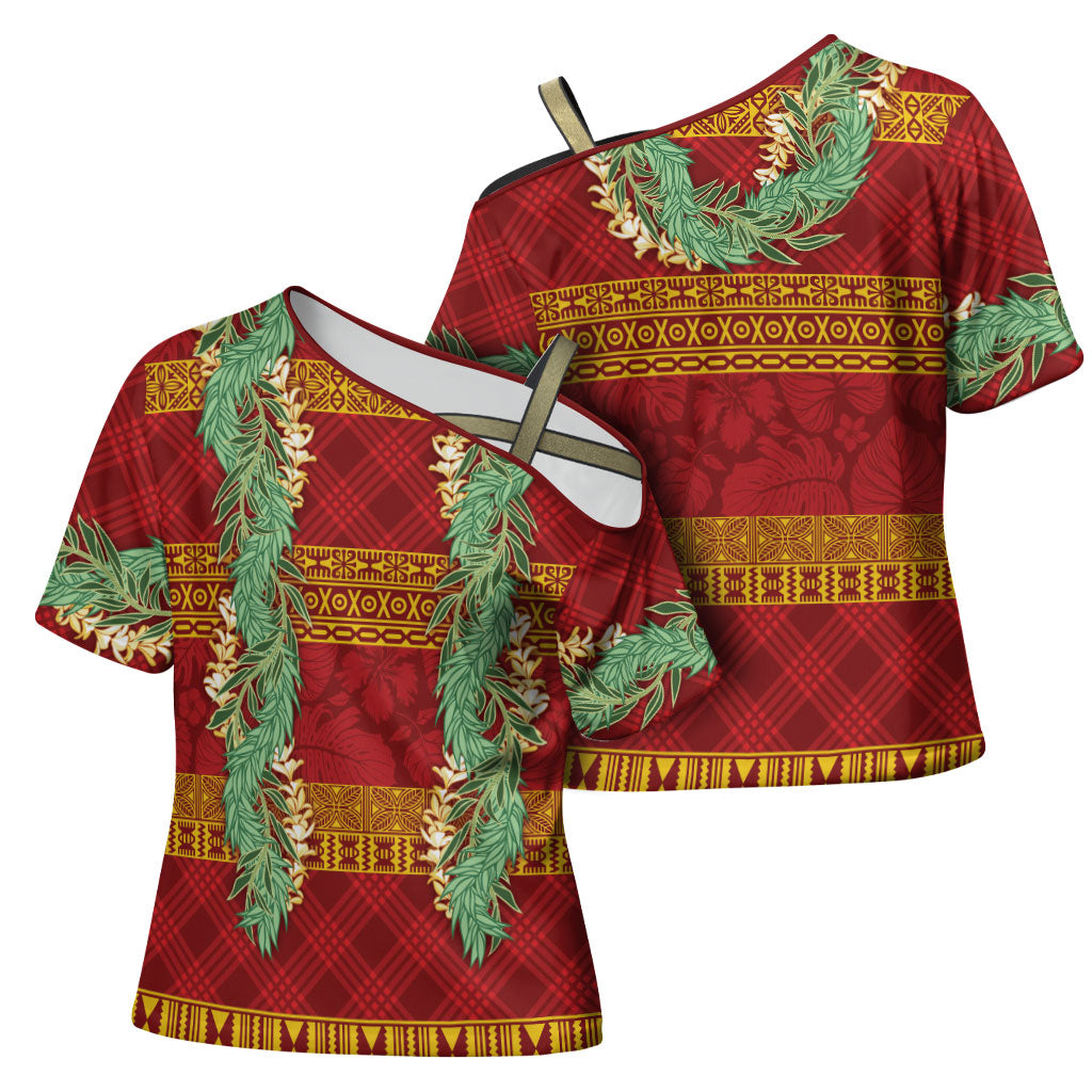 Hawai'i Paniolo Maile Twisted Lei Cross Shoulder Shirt Hilo Royal Red