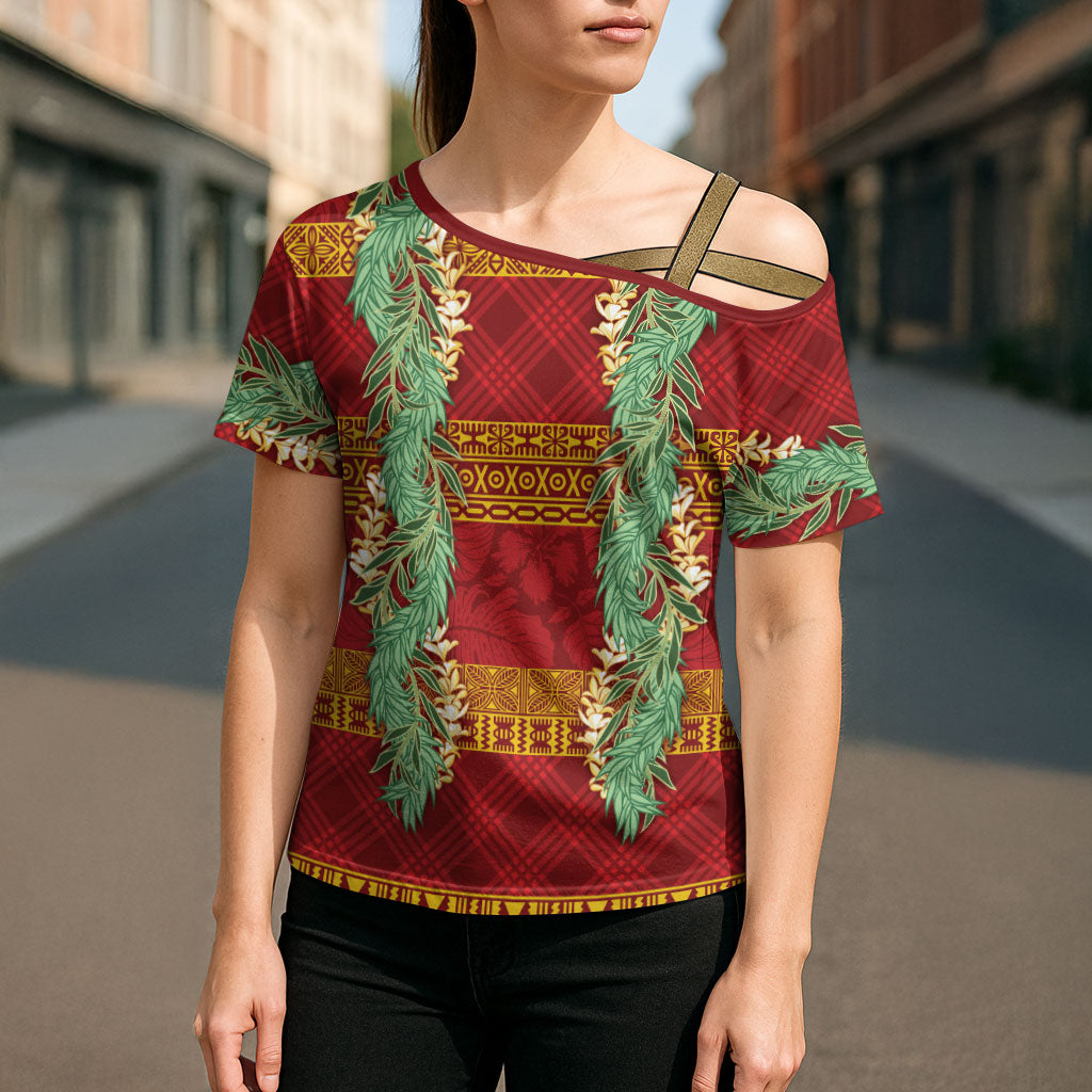 Hawai'i Paniolo Maile Twisted Lei Cross Shoulder Shirt Hilo Royal Red