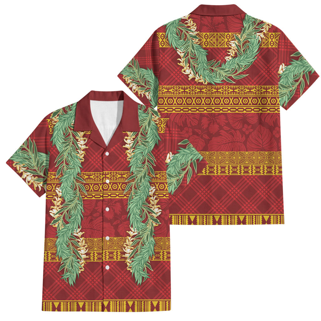 Hawai'i Paniolo Maile Twisted Lei Family Matching Long Sleeve Bodycon Dress and Hawaiian Shirt Hilo Royal Red