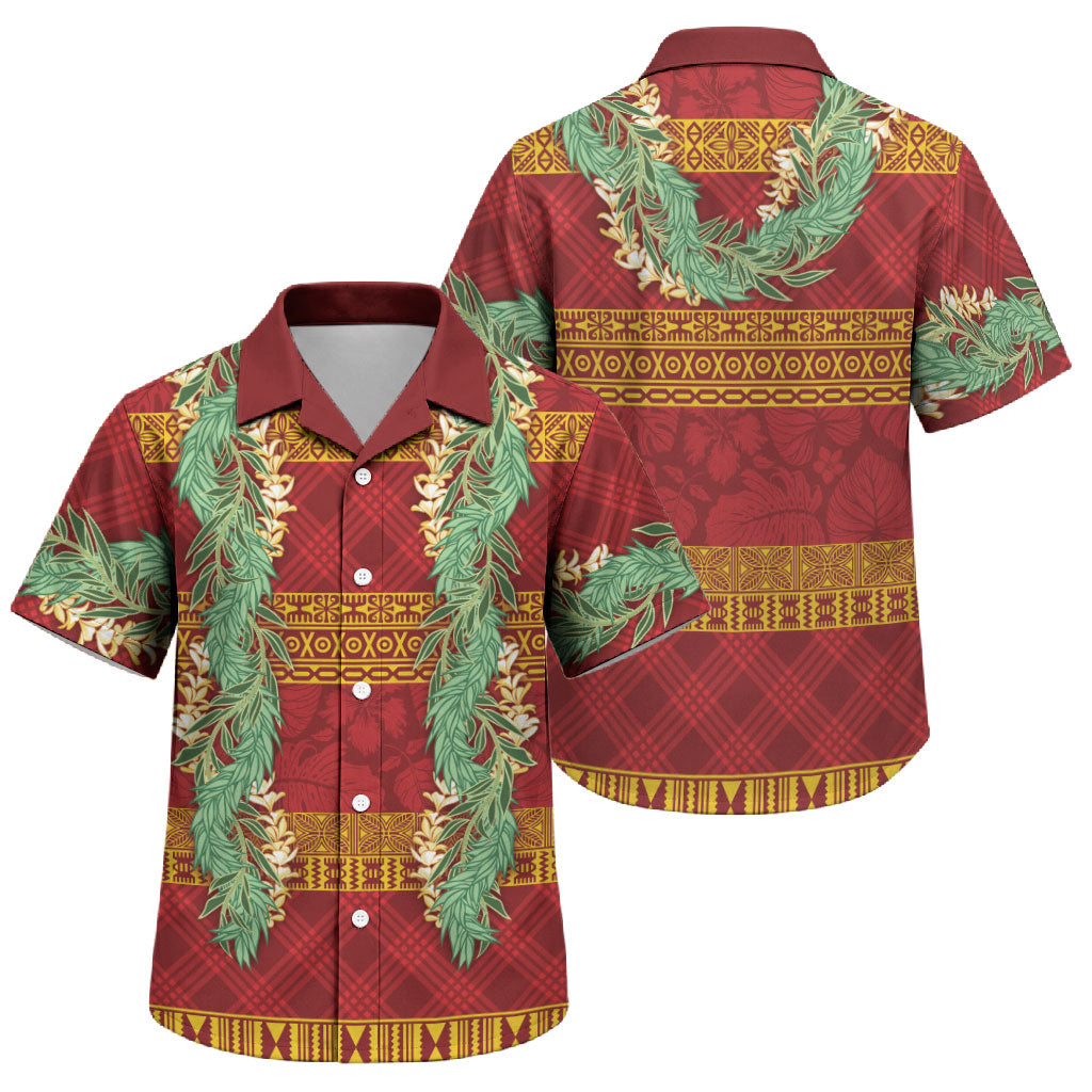Hawai'i Paniolo Maile Twisted Lei Family Matching Mermaid Dress and Hawaiian Shirt Hilo Royal Red