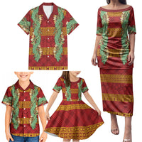 Hawai'i Paniolo Maile Twisted Lei Family Matching Puletasi and Hawaiian Shirt Hilo Royal Red