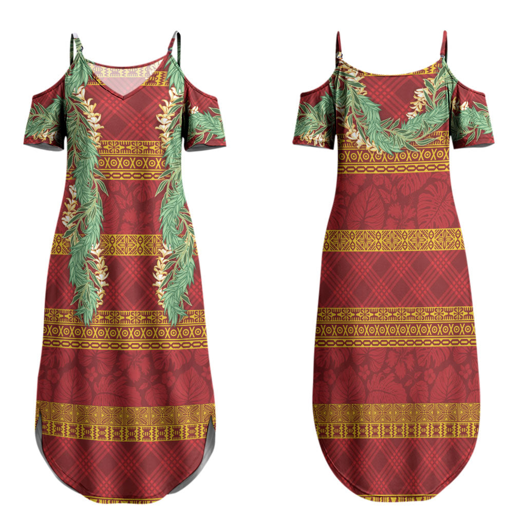 Hawai'i Paniolo Maile Twisted Lei Family Matching Summer Maxi Dress and Hawaiian Shirt Hilo Royal Red