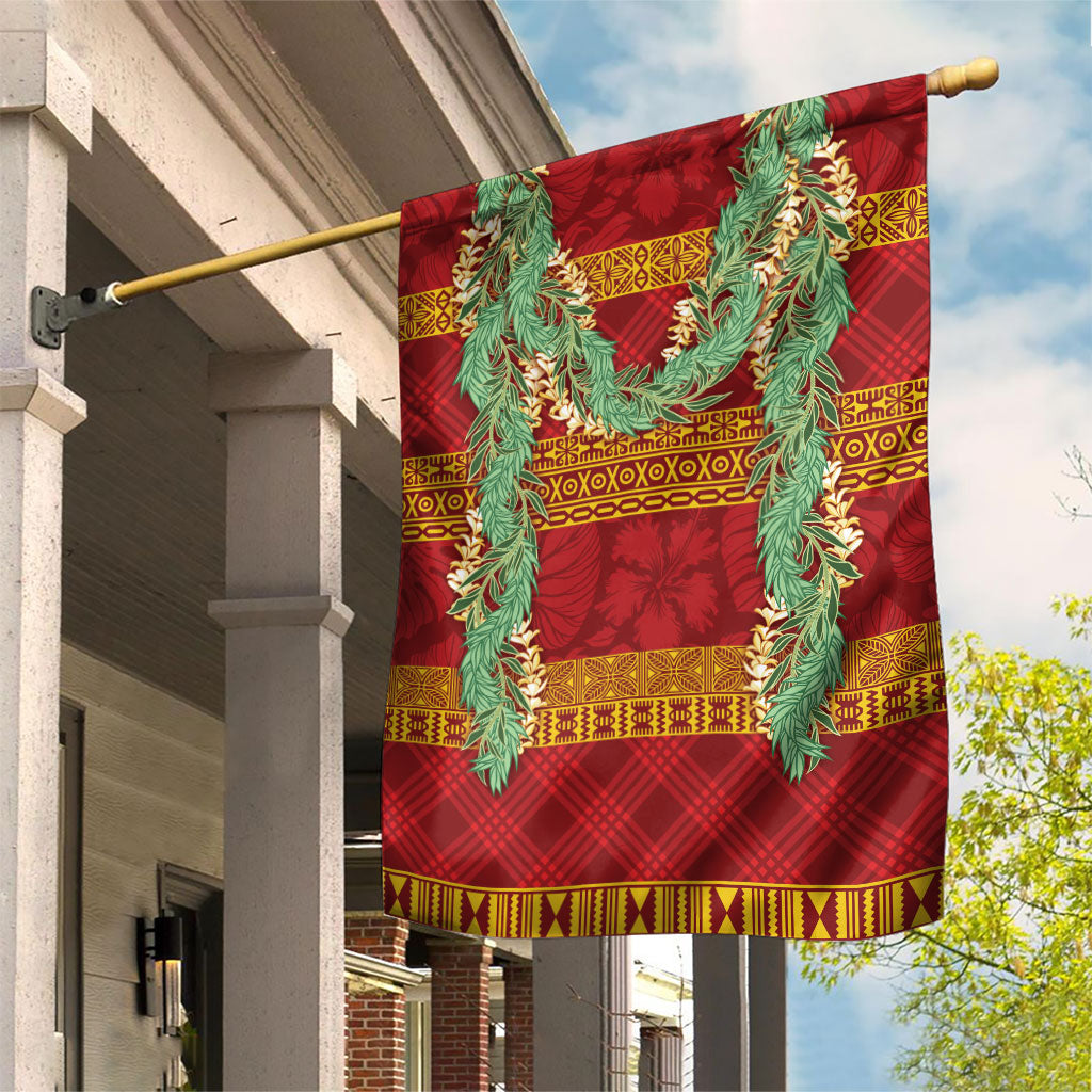 Hawai'i Paniolo Maile Twisted Lei Garden Flag Hilo Royal Red LT7 House Flag Red - Polynesian Pride