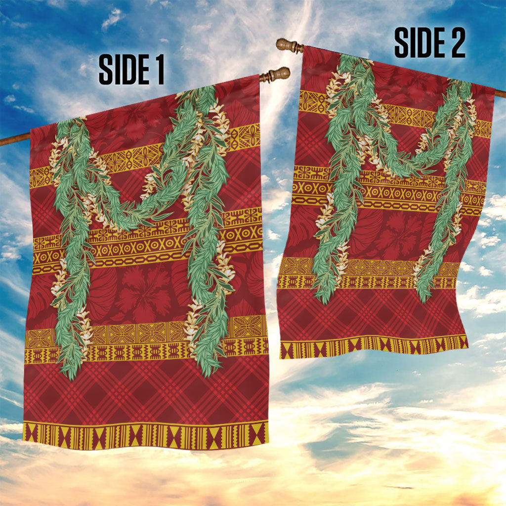 Hawai'i Paniolo Maile Twisted Lei Garden Flag Hilo Royal Red LT7 - Polynesian Pride