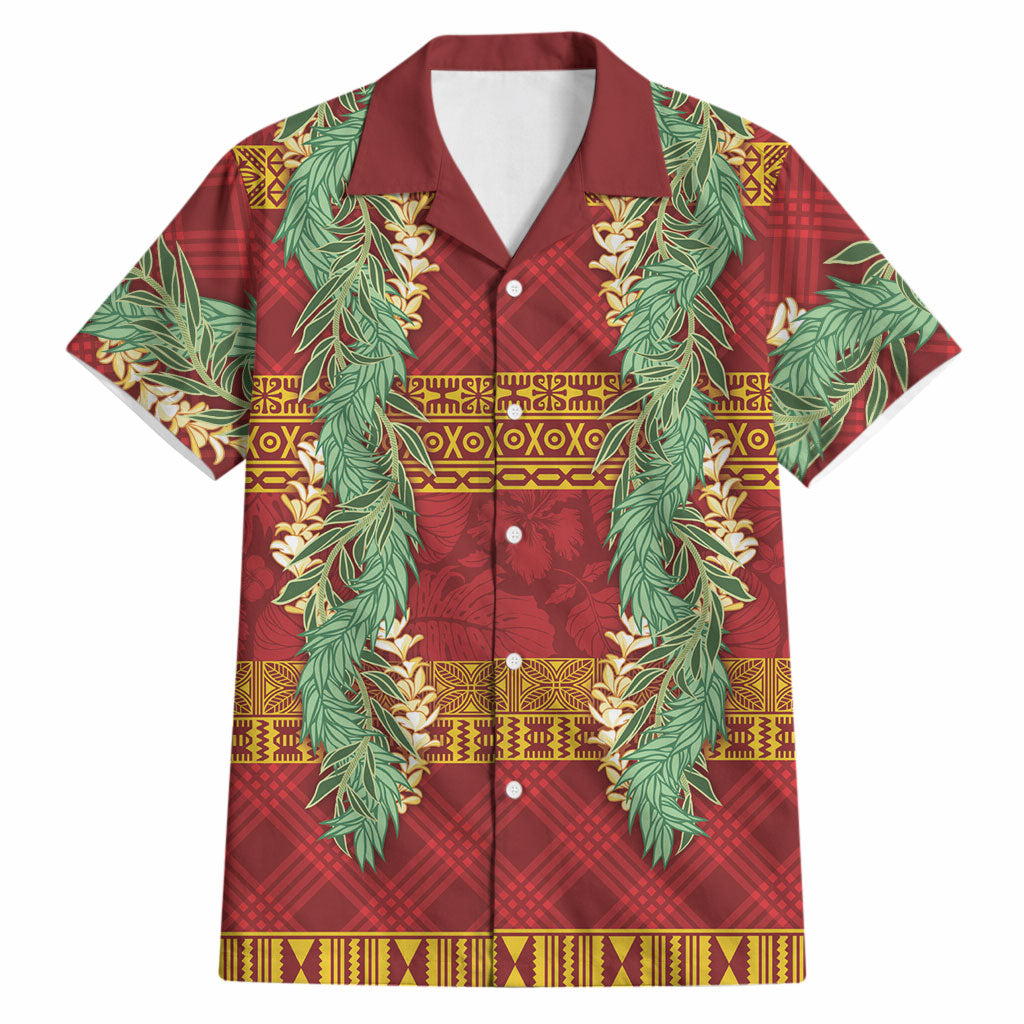 Hawai'i Paniolo Maile Twisted Lei Hawaiian Shirt Hilo Royal Red