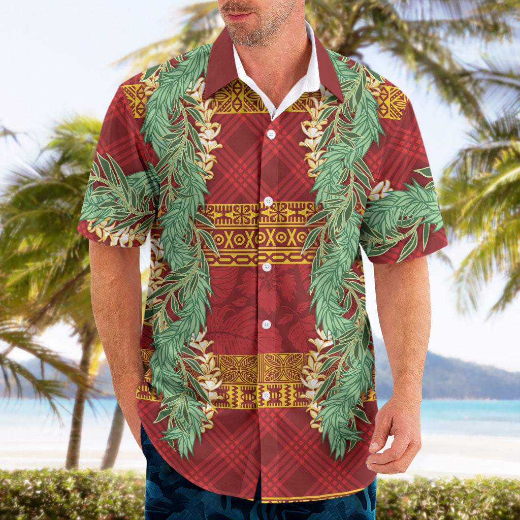 Hawai'i Paniolo Maile Twisted Lei Hawaiian Shirt Hilo Royal Red