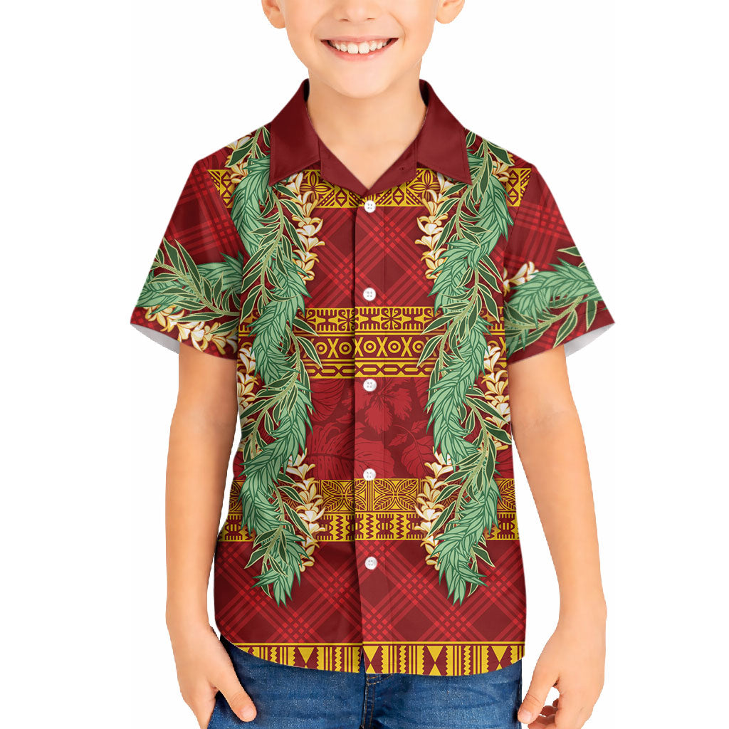 Hawai'i Paniolo Maile Twisted Lei Hawaiian Shirt Hilo Royal Red