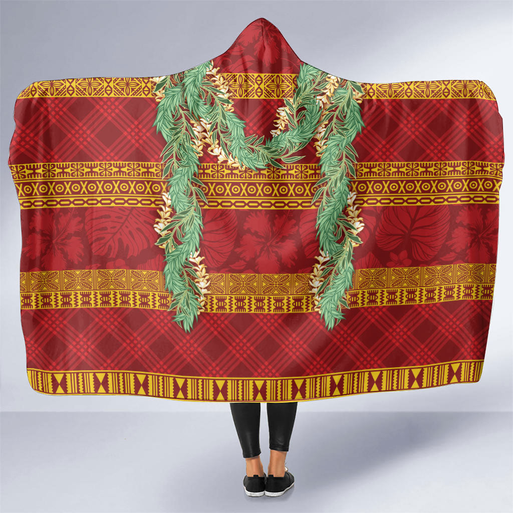 Hawai'i Paniolo Maile Twisted Lei Hooded Blanket Hilo Royal Red LT7 One Size Red - Polynesian Pride
