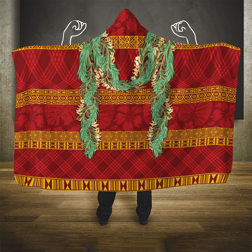 Hawai'i Paniolo Maile Twisted Lei Hooded Blanket Hilo Royal Red LT7 - Polynesian Pride