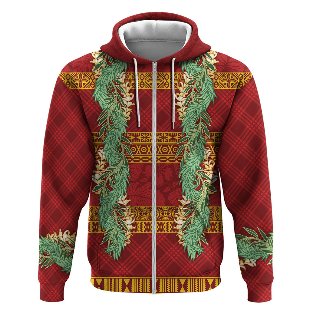 Hawai'i Paniolo Maile Twisted Lei Hoodie Hilo Royal Red LT7 Zip Hoodie Red - Polynesian Pride