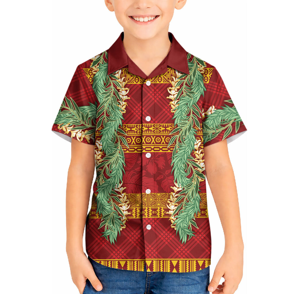 Hawai'i Paniolo Maile Twisted Lei Kid Hawaiian Shirt Hilo Royal Red