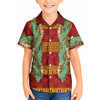Hawai'i Paniolo Maile Twisted Lei Kid Hawaiian Shirt Hilo Royal Red