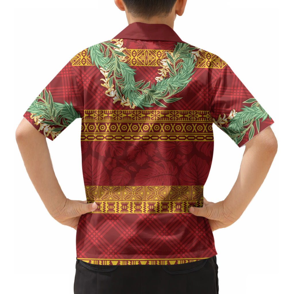 Hawai'i Paniolo Maile Twisted Lei Kid Hawaiian Shirt Hilo Royal Red
