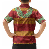Hawai'i Paniolo Maile Twisted Lei Kid Hawaiian Shirt Hilo Royal Red