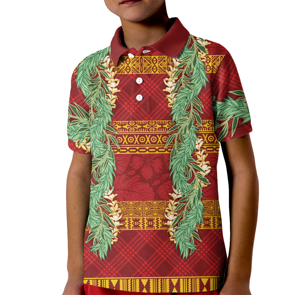 Hawai'i Paniolo Maile Twisted Lei Kid Polo Shirt Hilo Royal Red LT7 Kid Red - Polynesian Pride