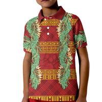 Hawai'i Paniolo Maile Twisted Lei Kid Polo Shirt Hilo Royal Red