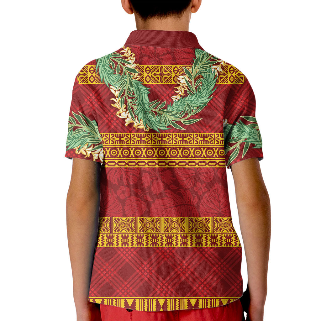 Hawai'i Paniolo Maile Twisted Lei Kid Polo Shirt Hilo Royal Red