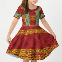 Hawai'i Paniolo Maile Twisted Lei Kid Short Sleeve Dress Hilo Royal Red