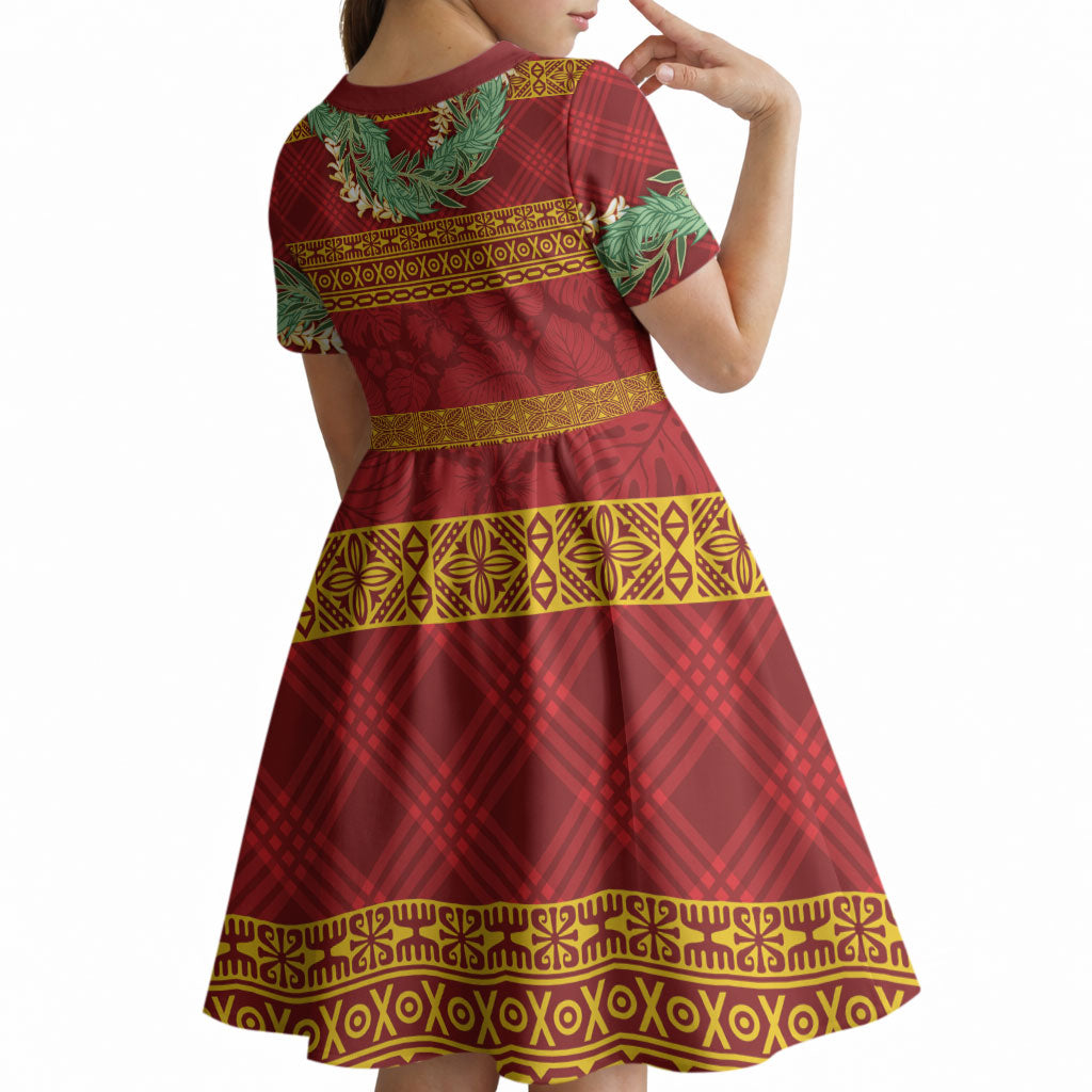 Hawai'i Paniolo Maile Twisted Lei Kid Short Sleeve Dress Hilo Royal Red