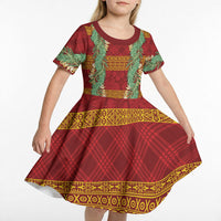 Hawai'i Paniolo Maile Twisted Lei Kid Short Sleeve Dress Hilo Royal Red