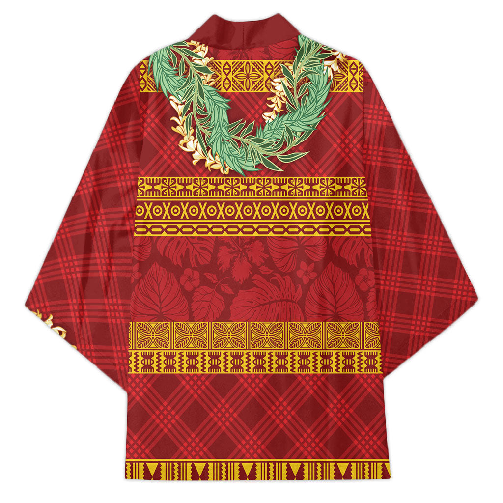 Hawai'i Paniolo Maile Twisted Lei Kimono Hilo Royal Red