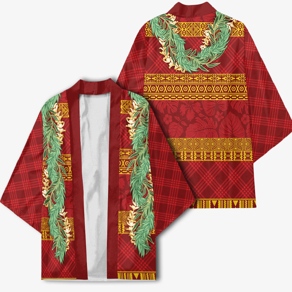 Hawai'i Paniolo Maile Twisted Lei Kimono Hilo Royal Red