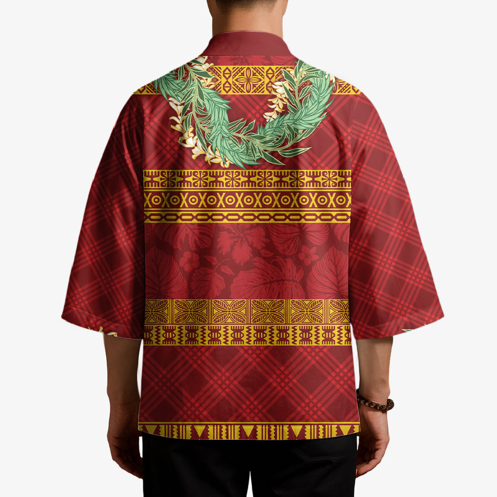 Hawai'i Paniolo Maile Twisted Lei Kimono Hilo Royal Red